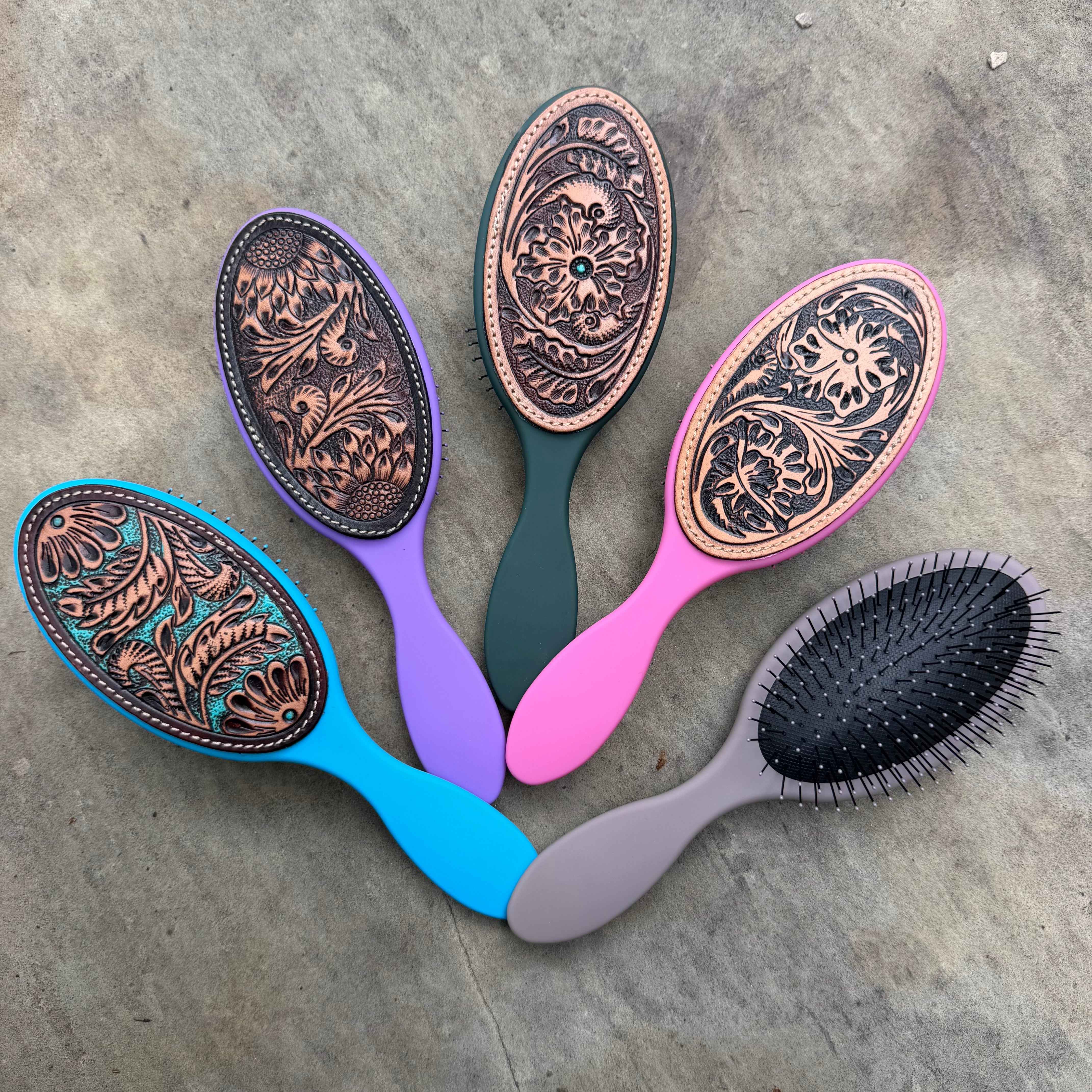 Leather Tooled Hairbrush