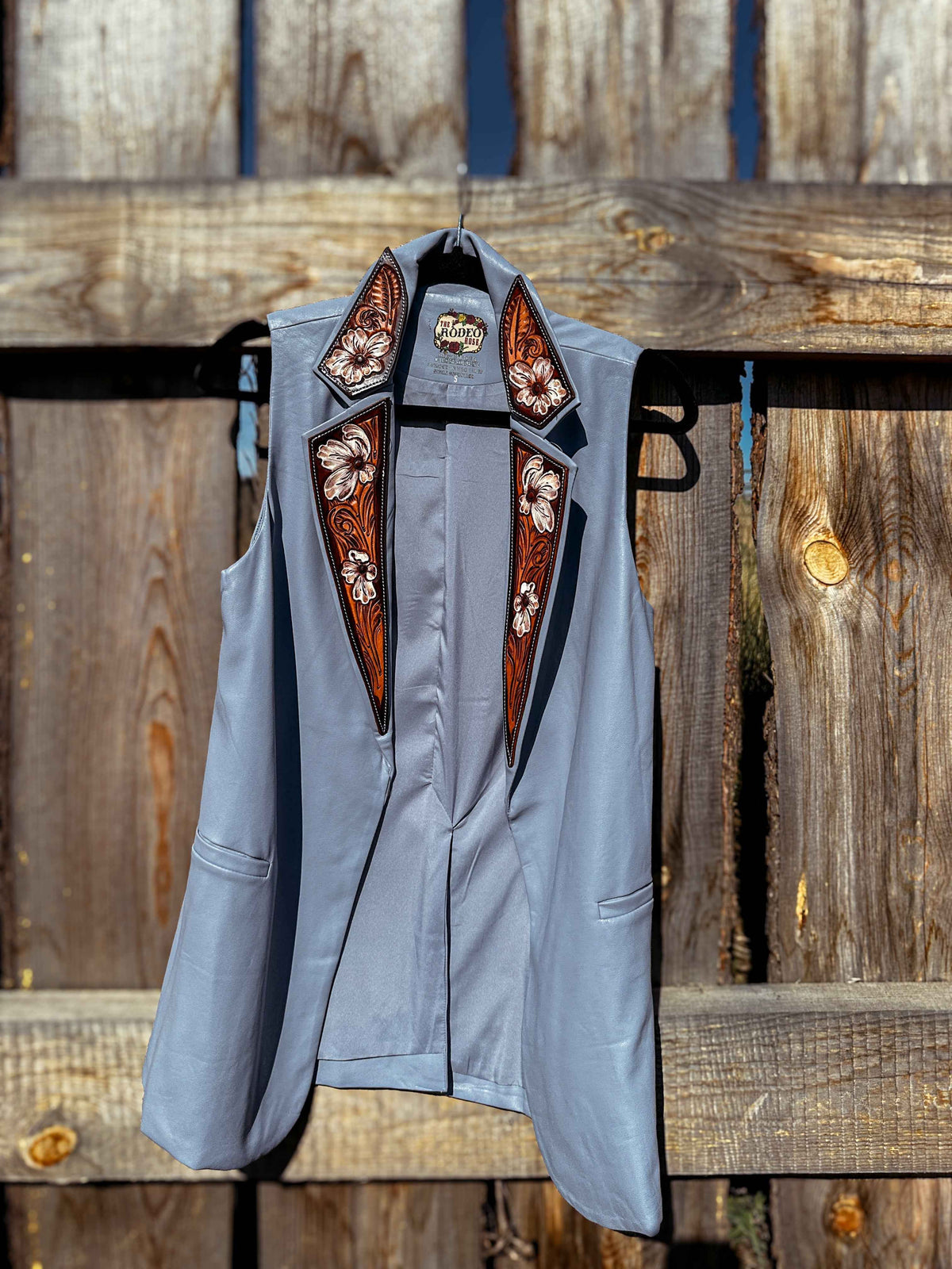 Spring Blue Hand Tooled Lapel Vest