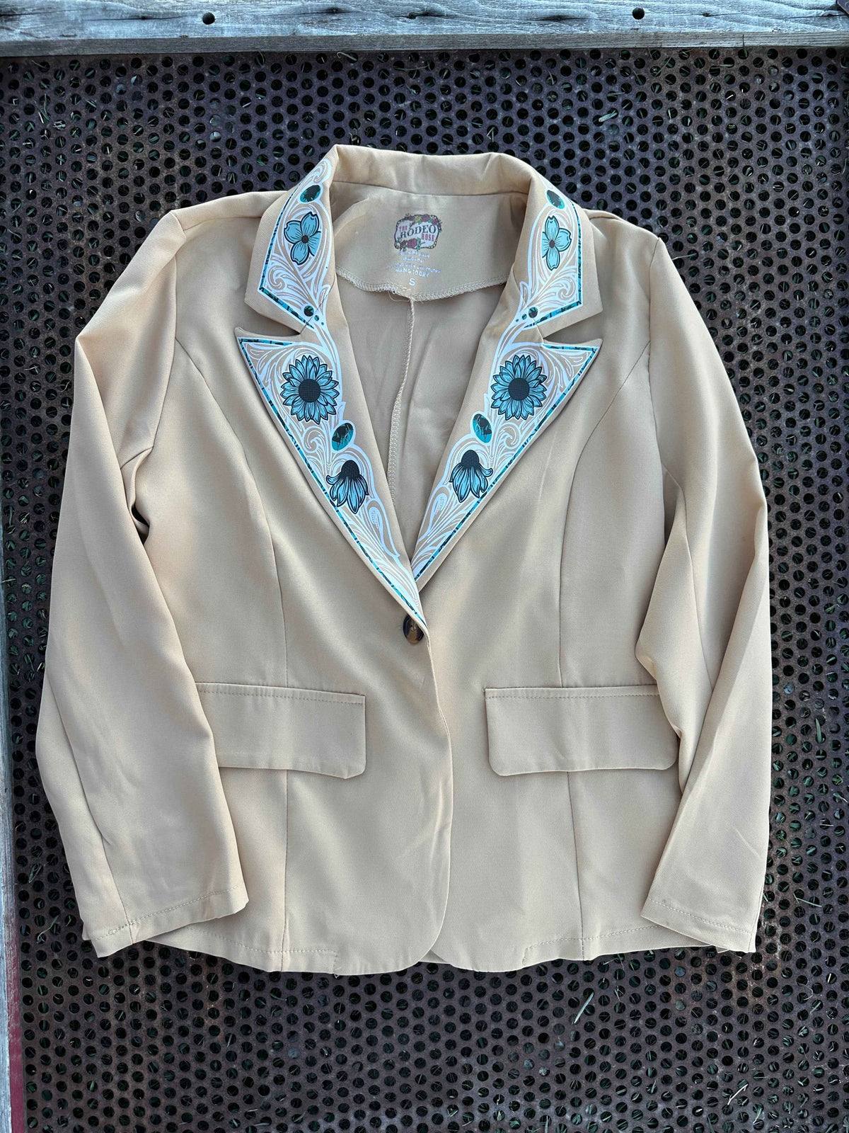 Turquoise Cabochon Blazer in Tan with white border