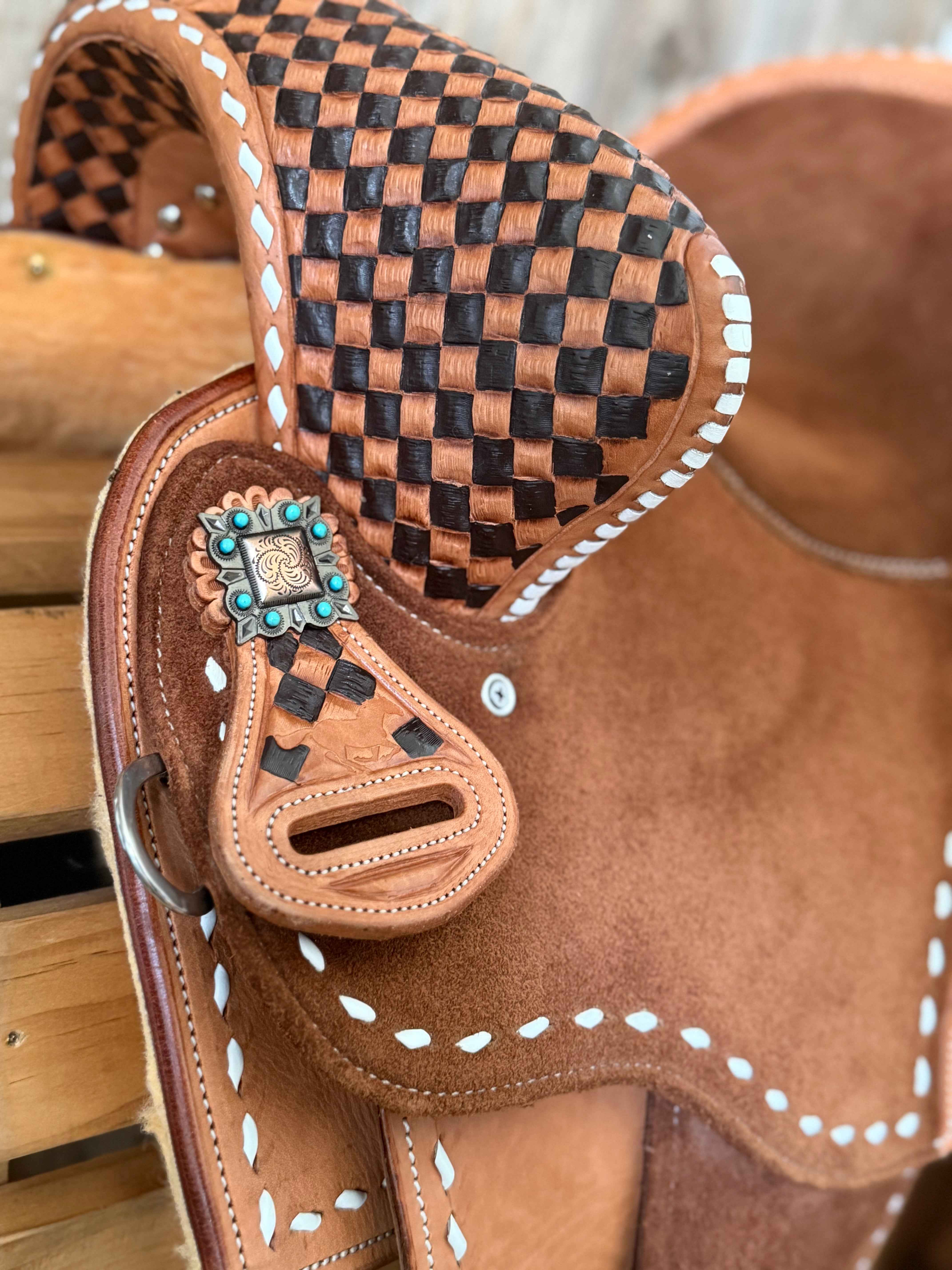 *Custom Checkered Tooled Barrel Saddle - Upgrades Half Off*