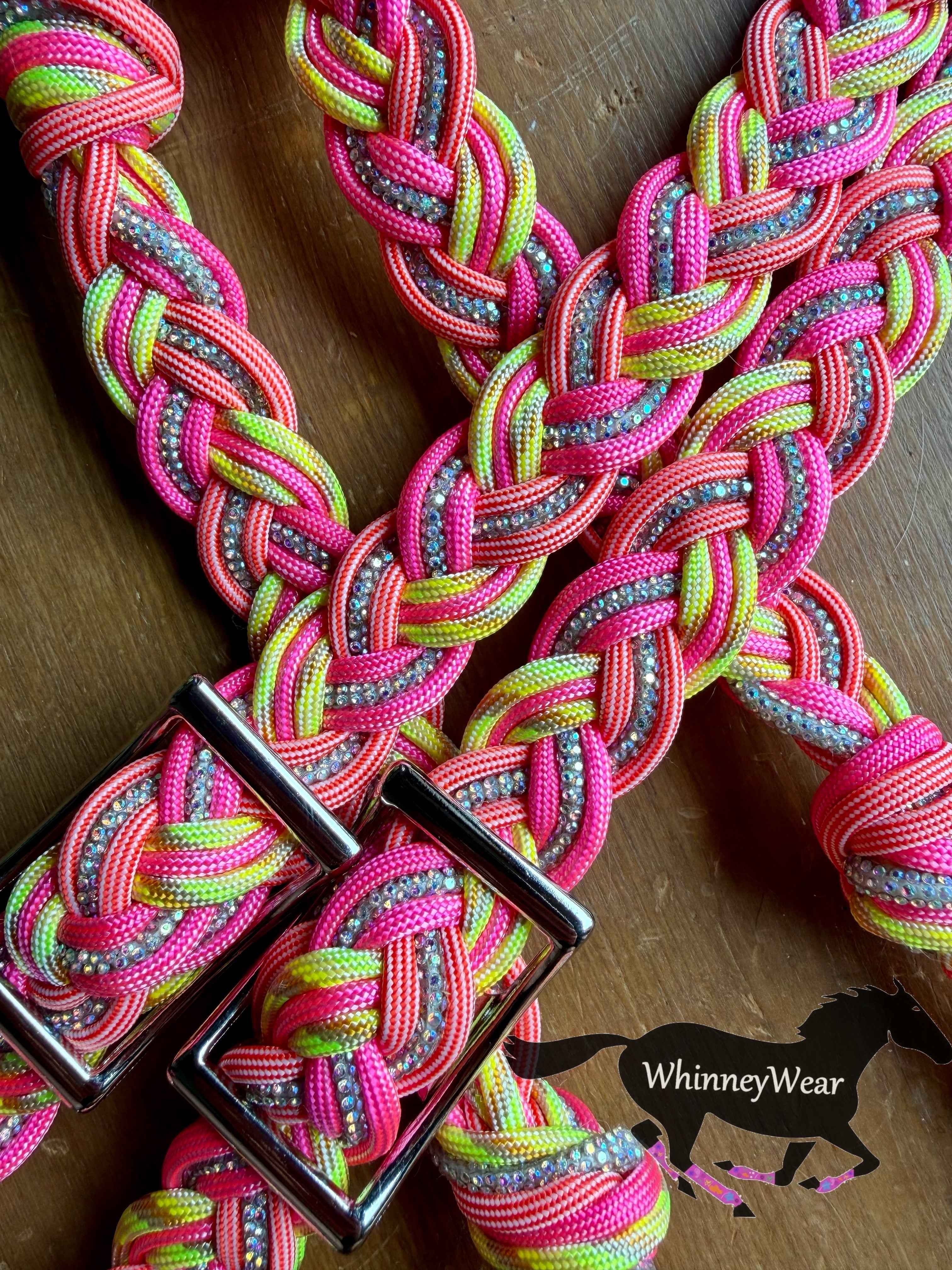 8ft Pink Lemonade Rhinestone Braided Reins
