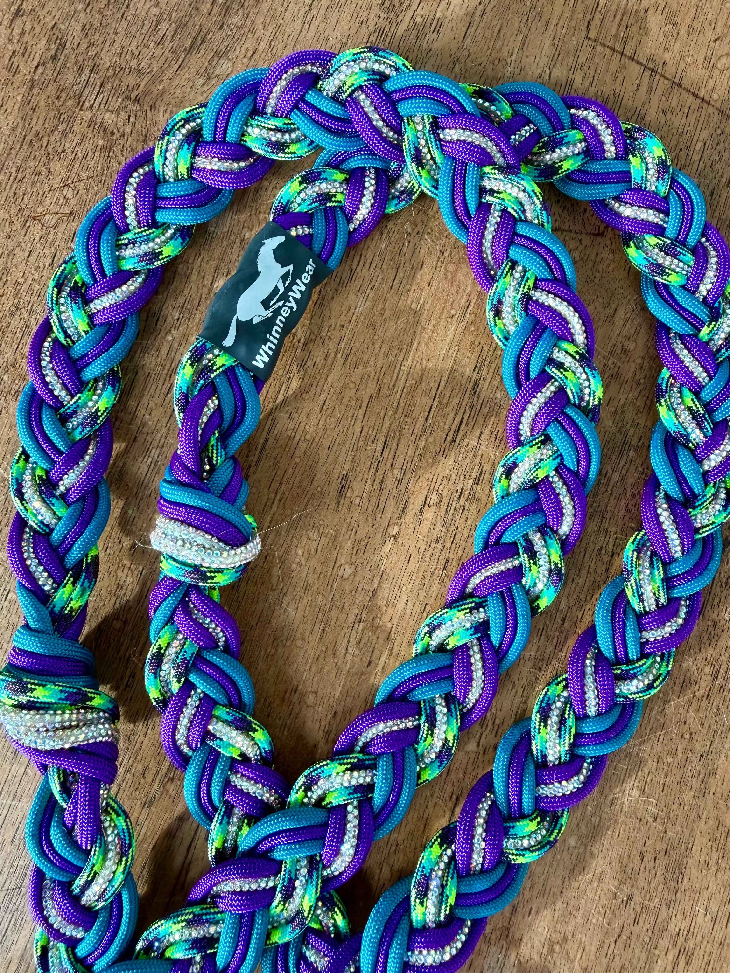 8ft Peacock Rhinestone Braided Reins