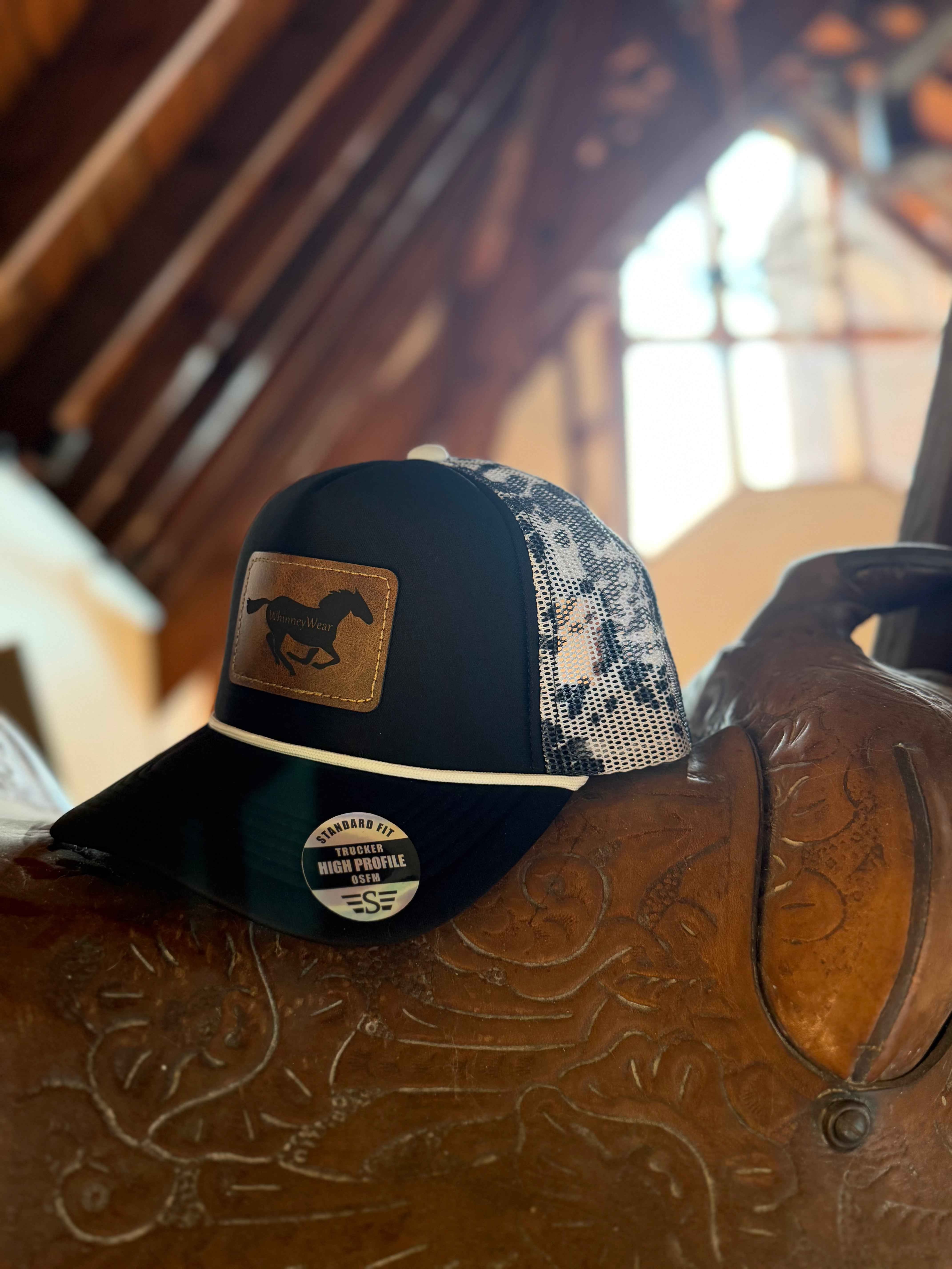 Black & Cowhide WhinneyWear Patch Hat