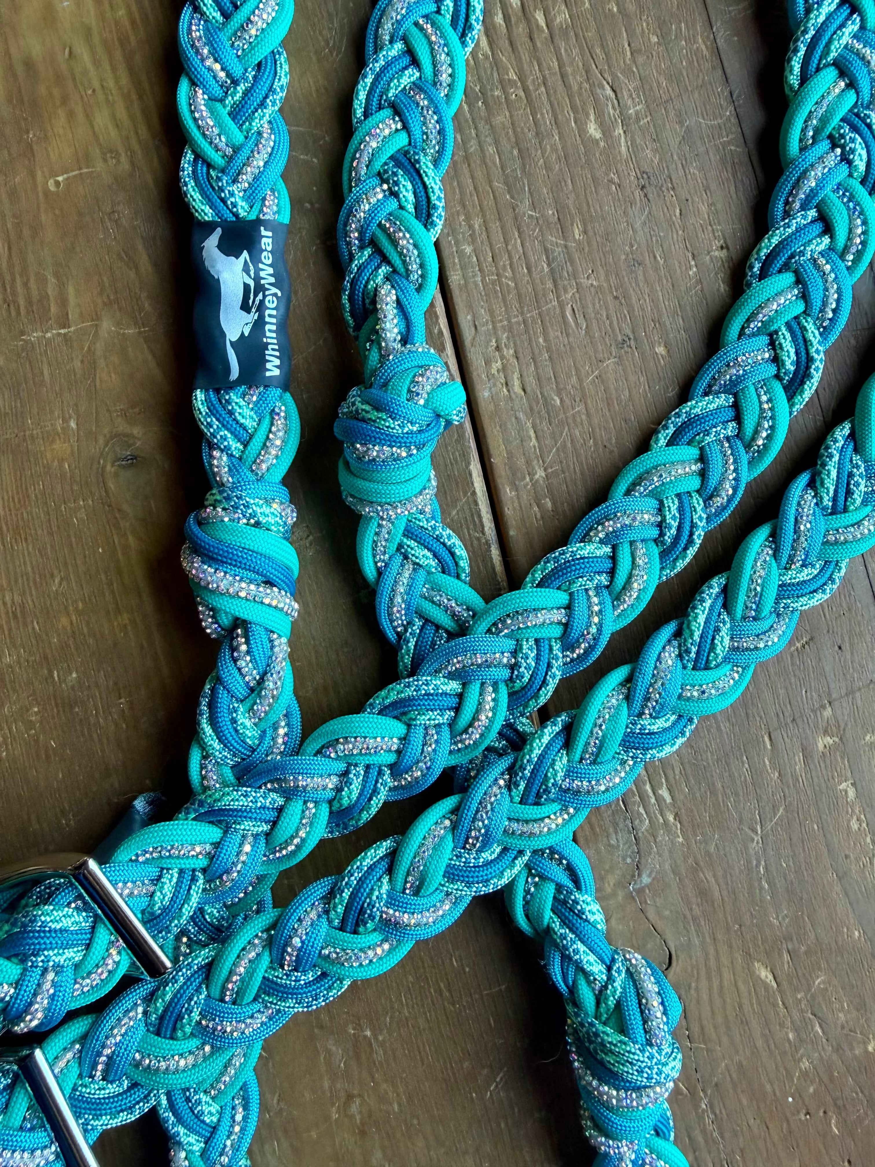 7ft Aqua Frost Rhinestone Braided Reins
