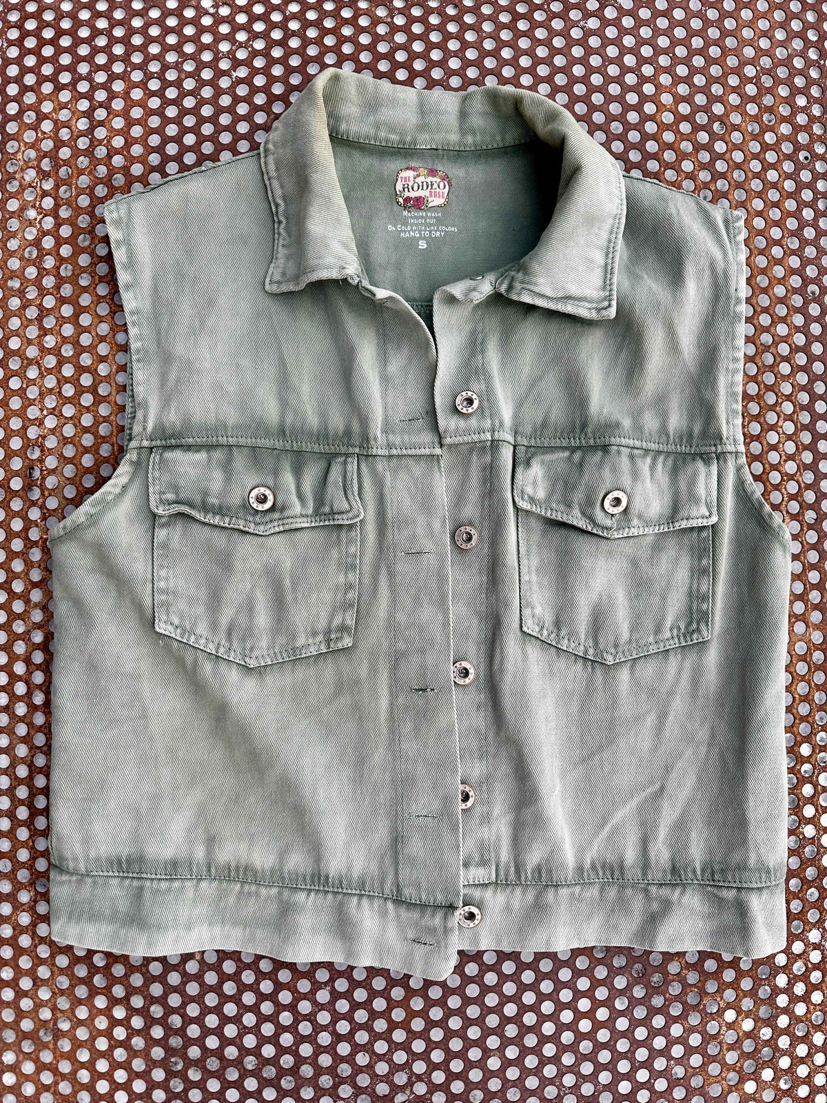 Boot stitch vest in sage green