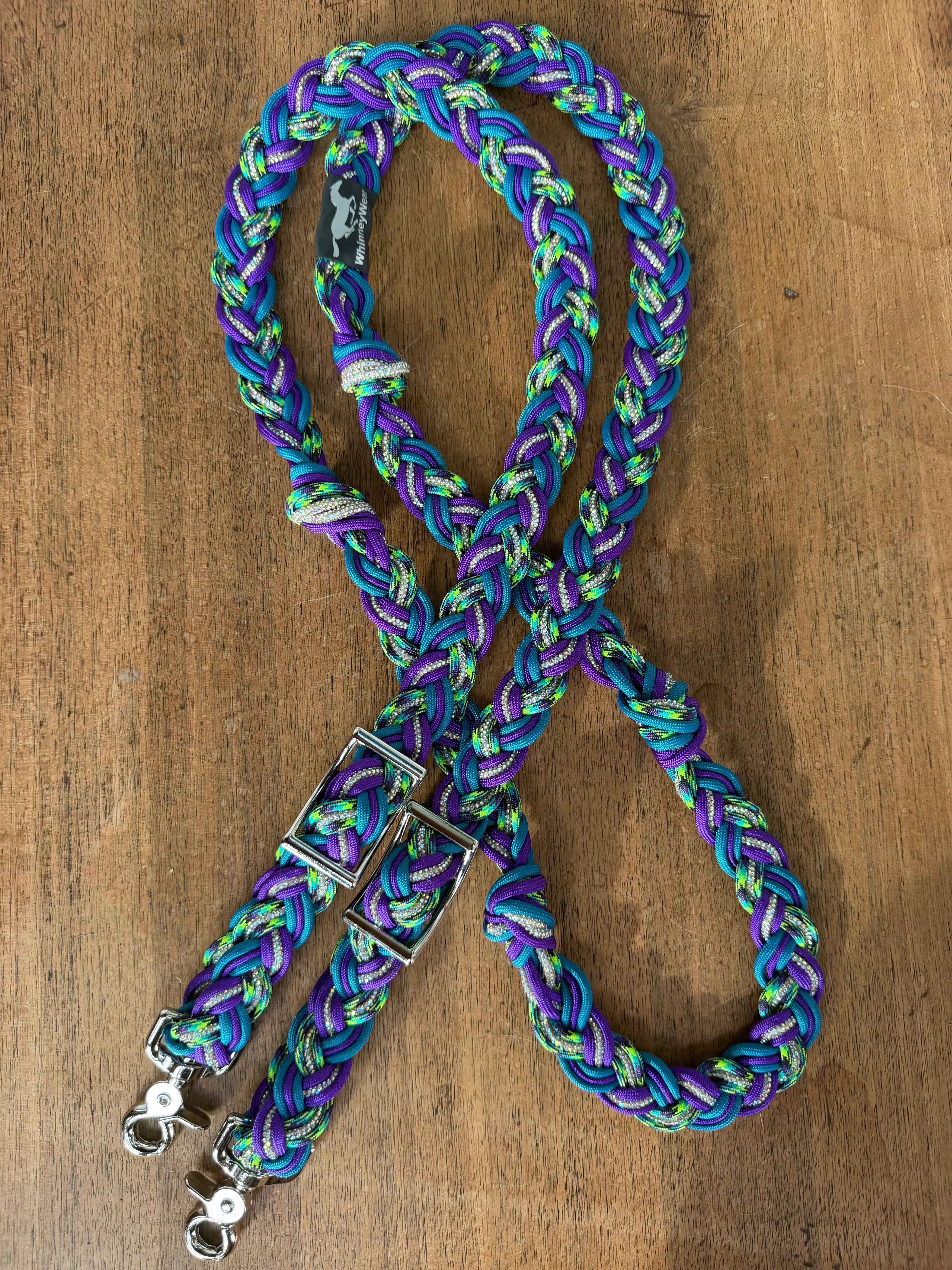 8ft Peacock Rhinestone Braided Reins