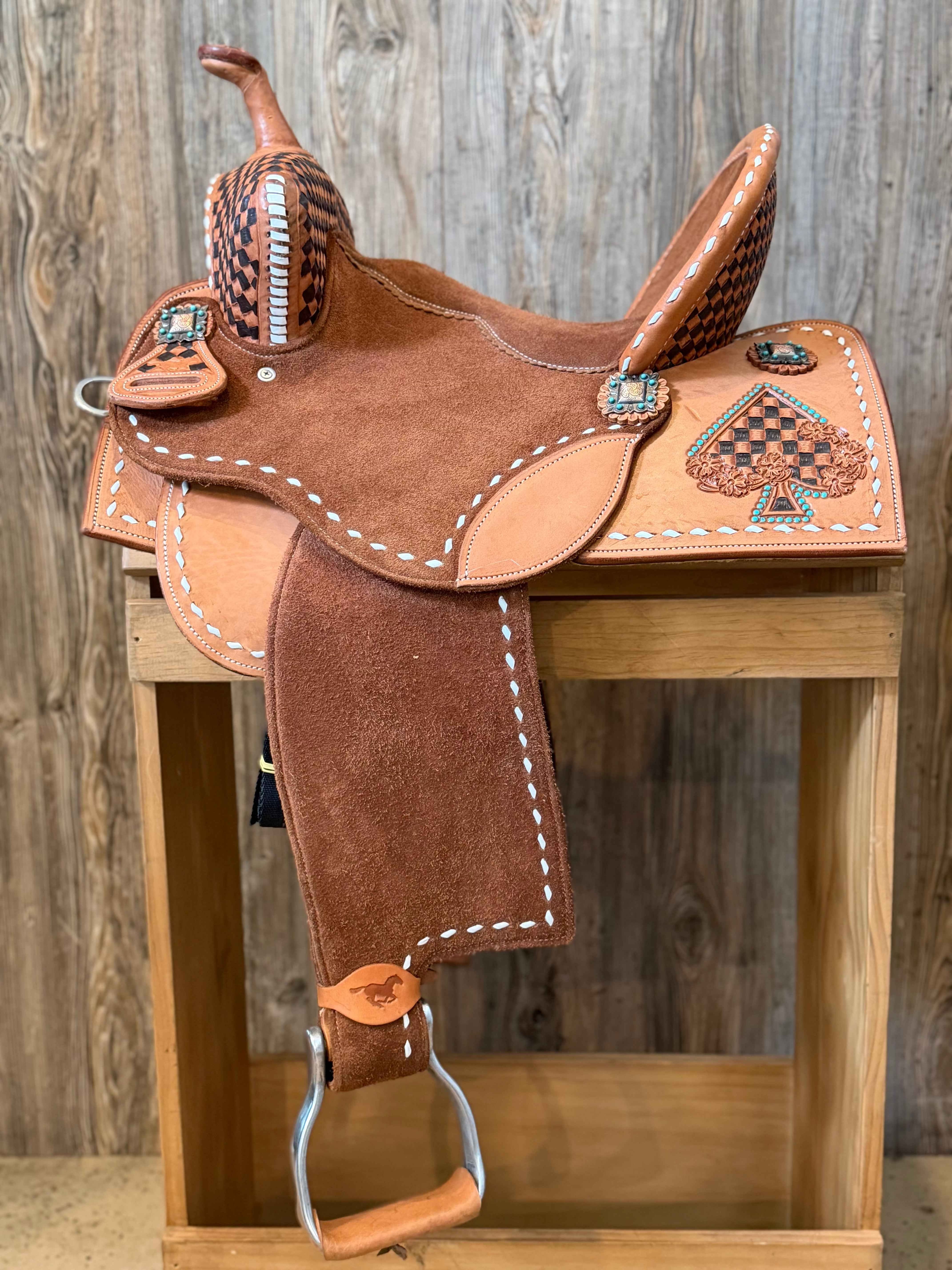 *Custom Checkered Tooled Barrel Saddle - Upgrades Half Off*