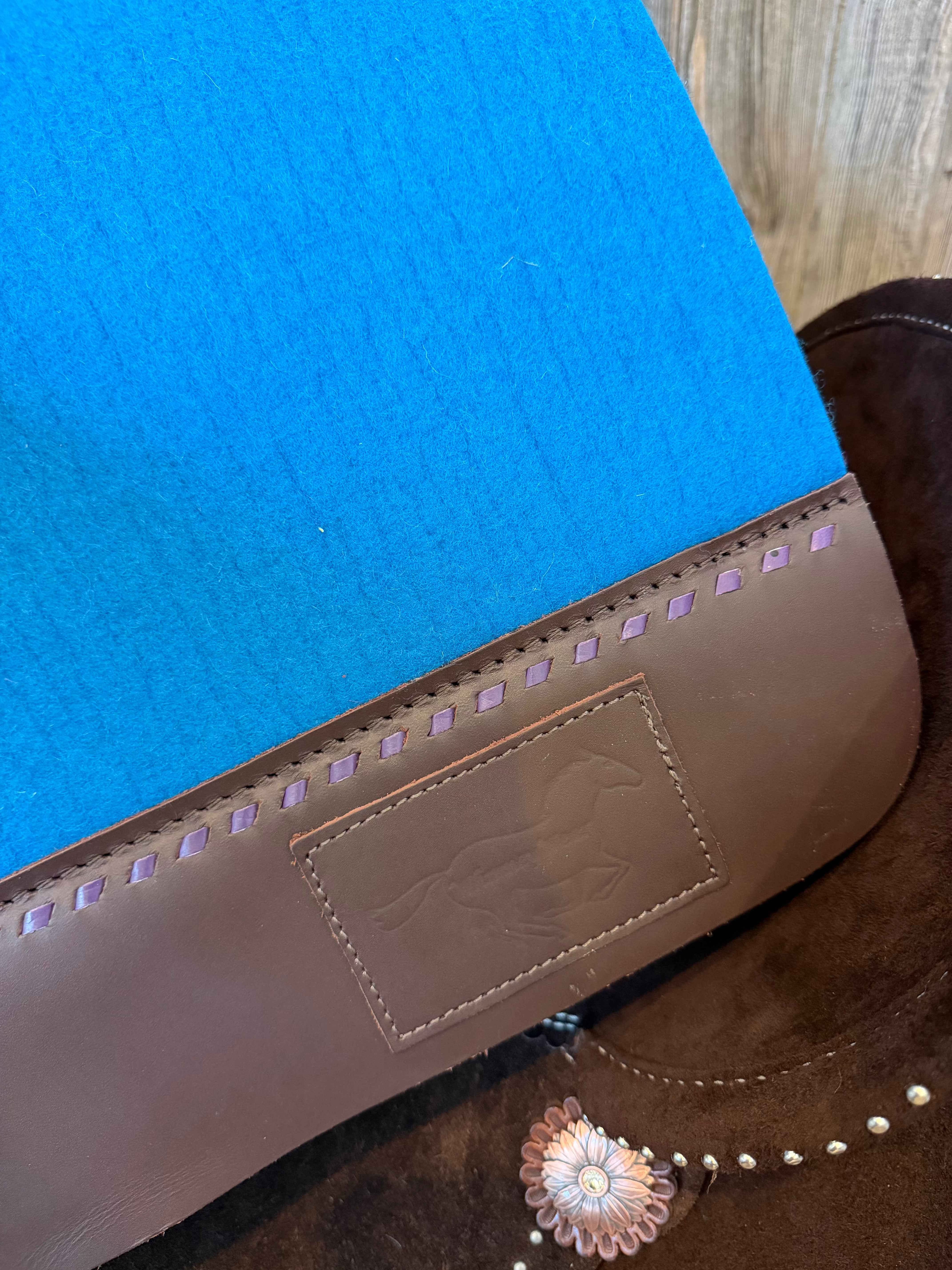 30x28” Western Wool Saddle Pad - Royal Blue with Purple Buckstitch