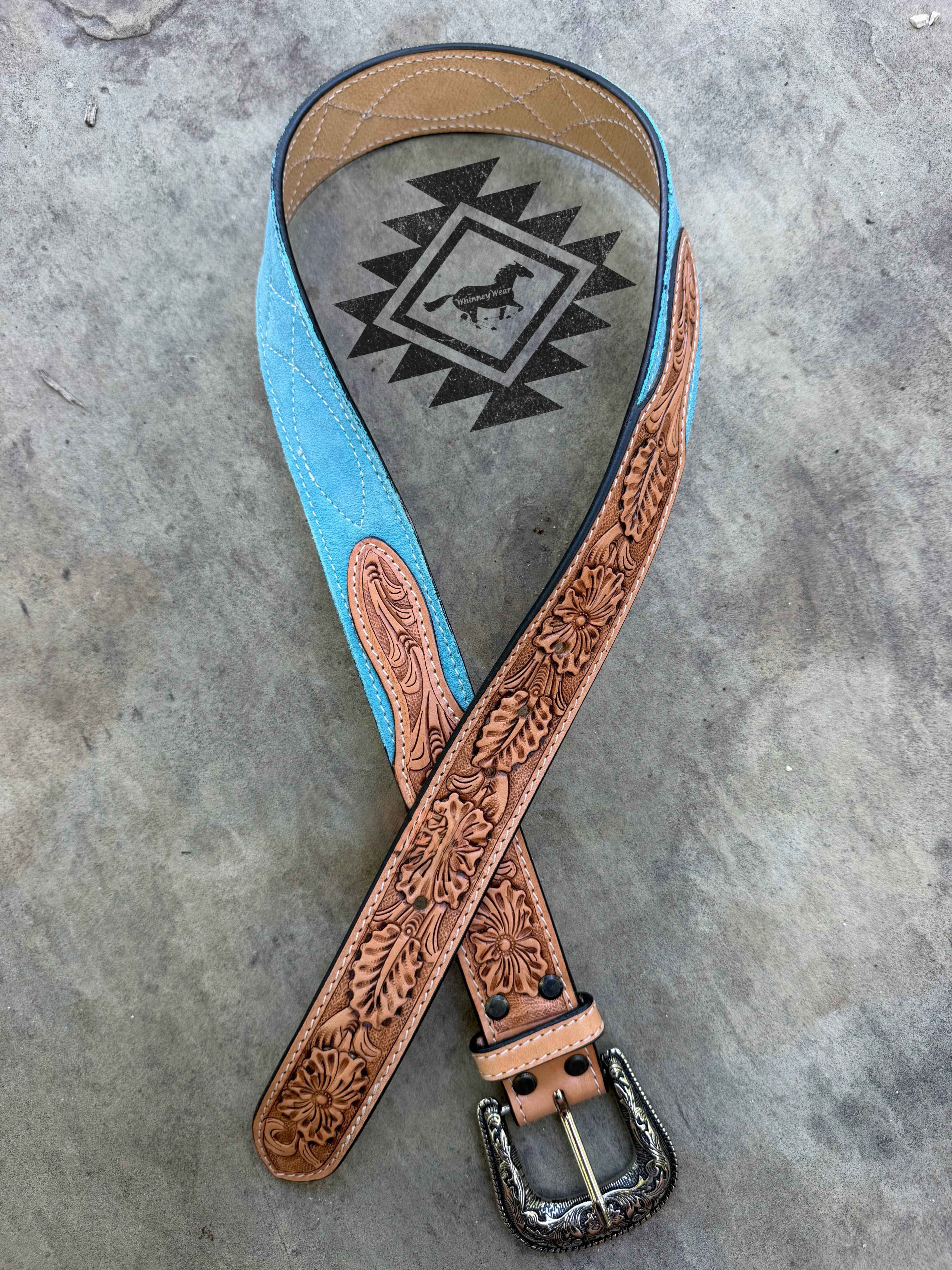 Turquoise Suede & Tooled Belt