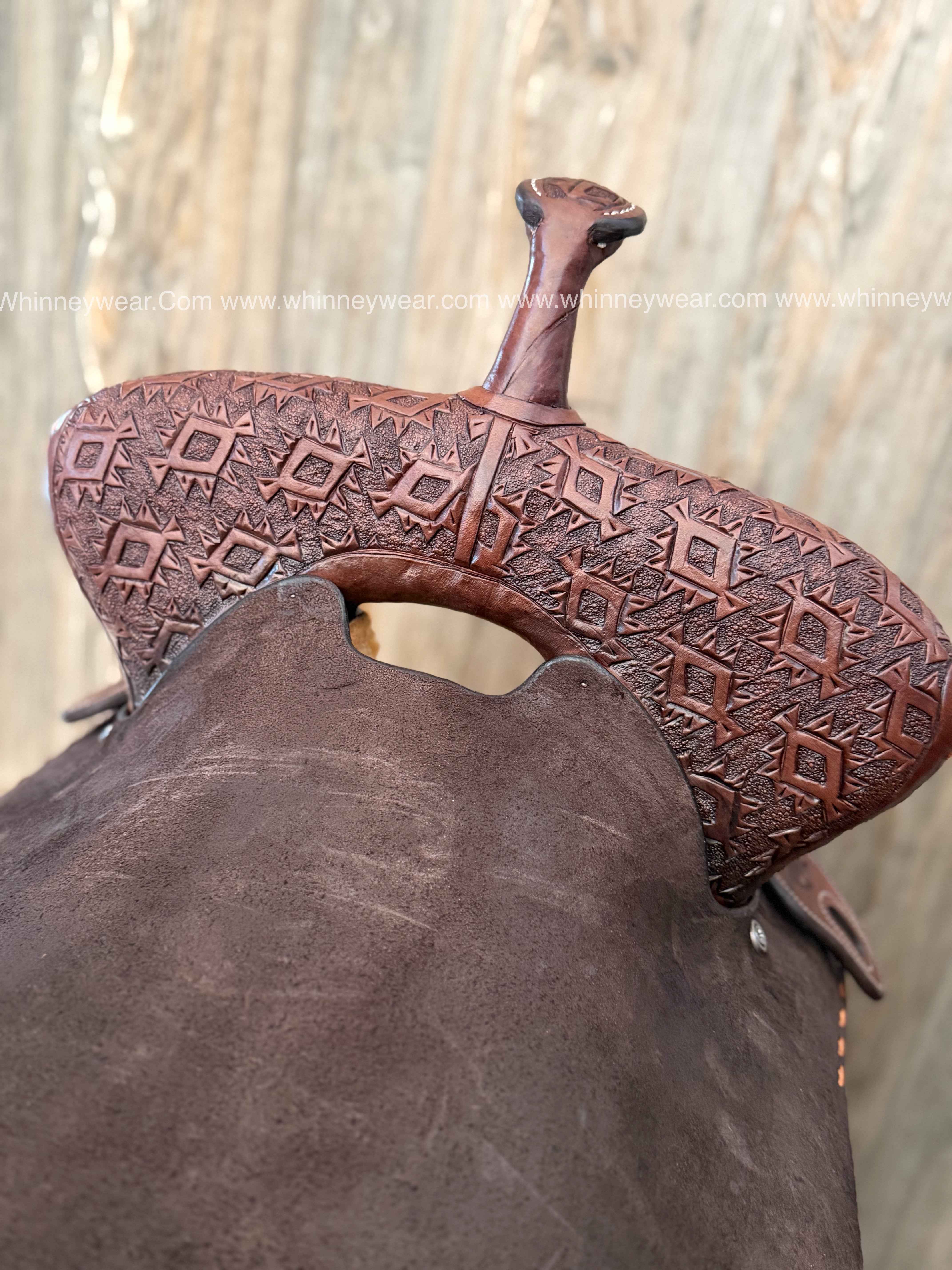 Custom Aztec Tooled Barrel Saddle - ALL LEATHER
