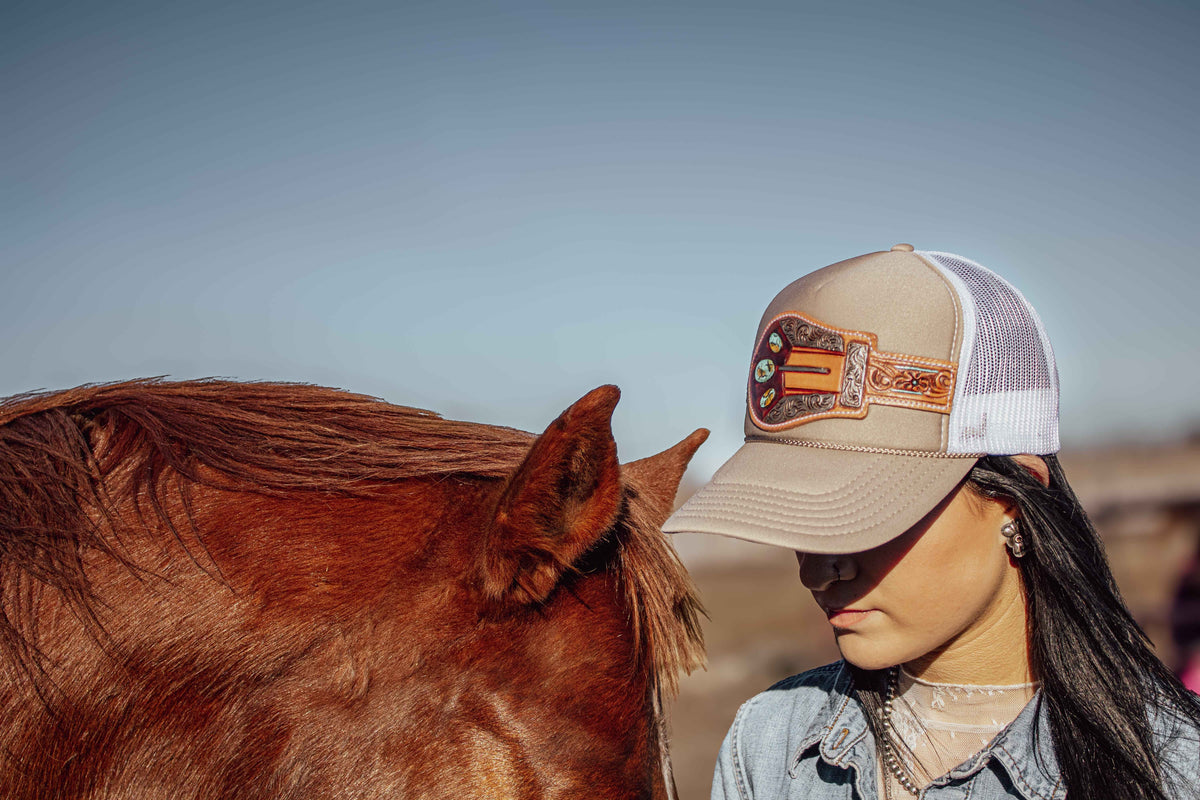 Turquoise Handtooled Buckle Cap