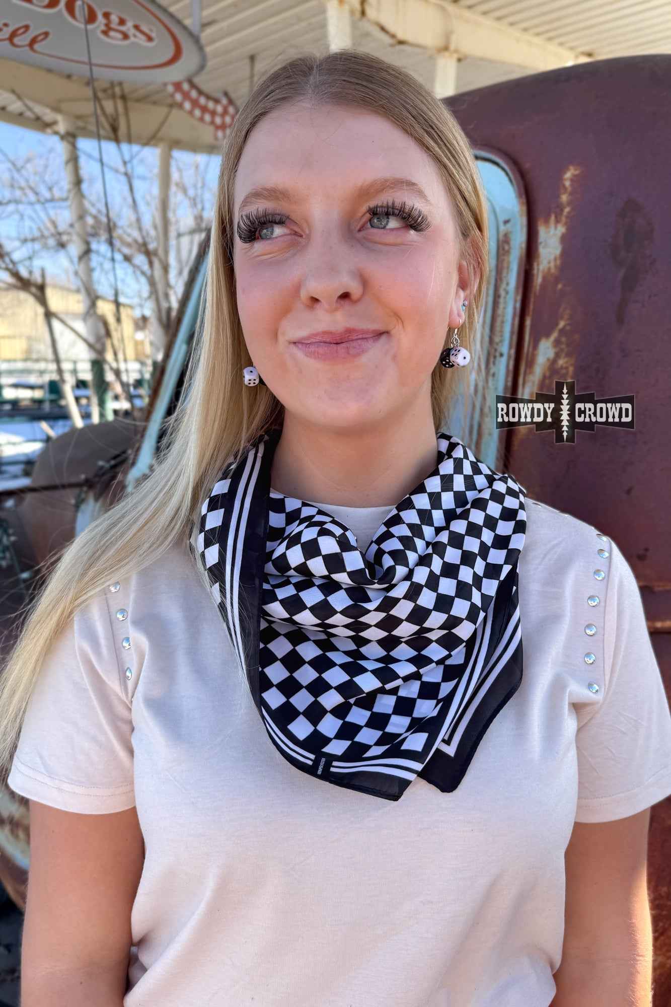 DS SMALL Black Checkered Out Wild Rag/ Scarf