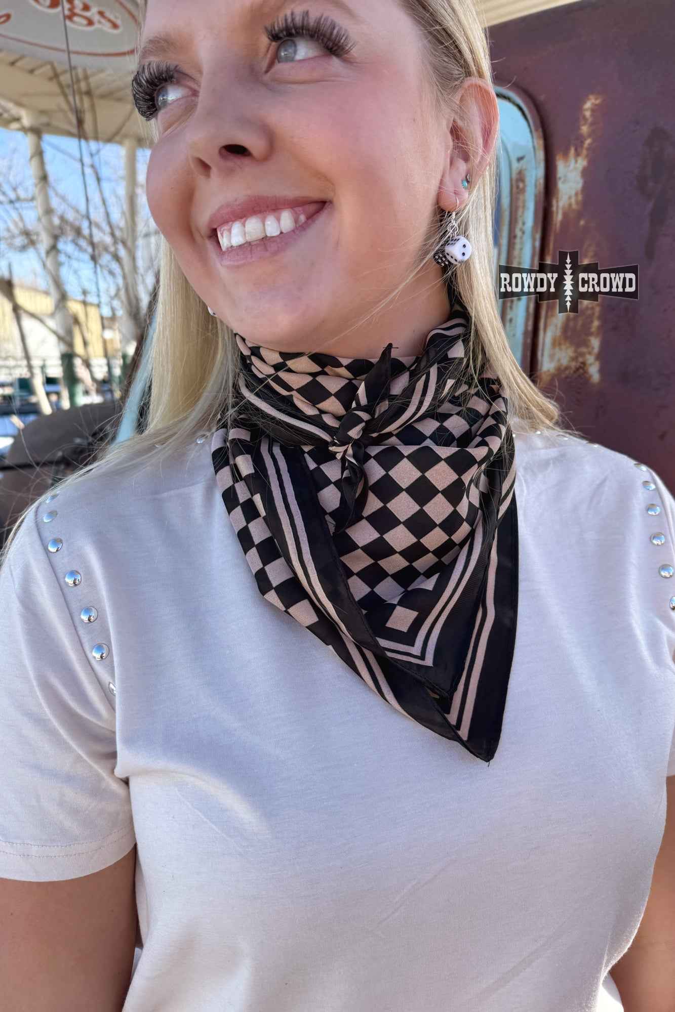 DS SMALL Tan Checkered Out Wild Rag/ Scarf