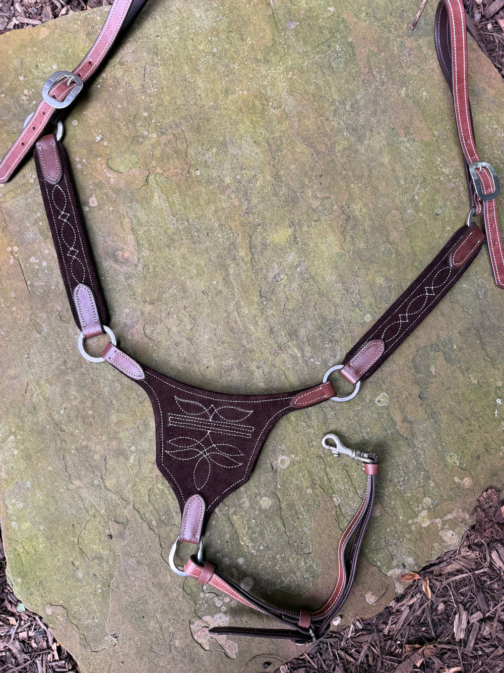 Brown Suede Gladiator-Style Western Breastcollar - White Stitching