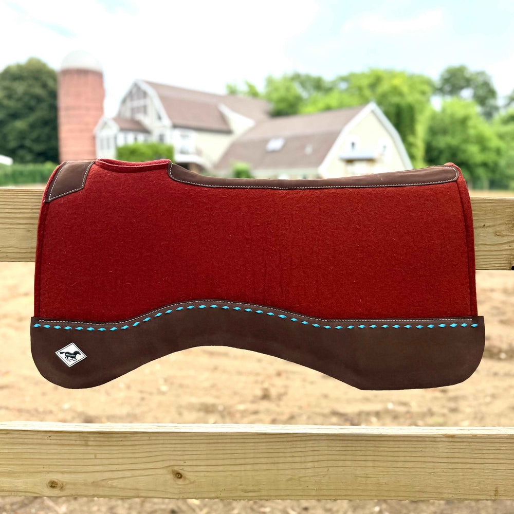 30x30” Western Wool Saddle Pad - Rust with Turquoise Buckstitch