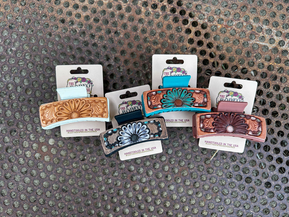 Hand tooled Leather Hair clip Gerbera