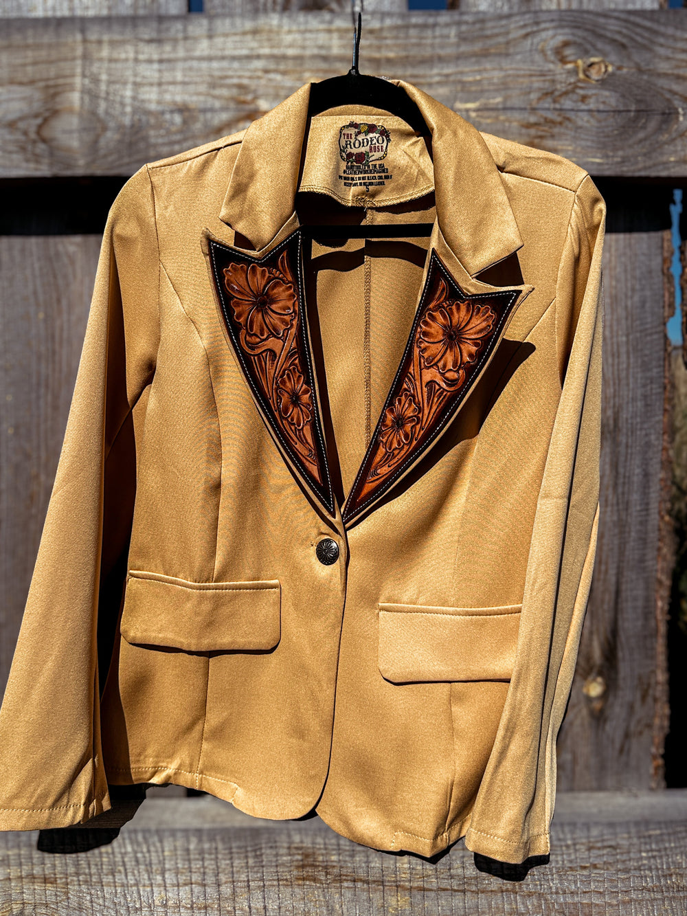Tan Hand Tooled Lapel Blazer