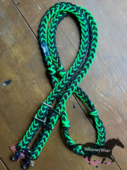 8ft Neon Green & Black Braided Reins