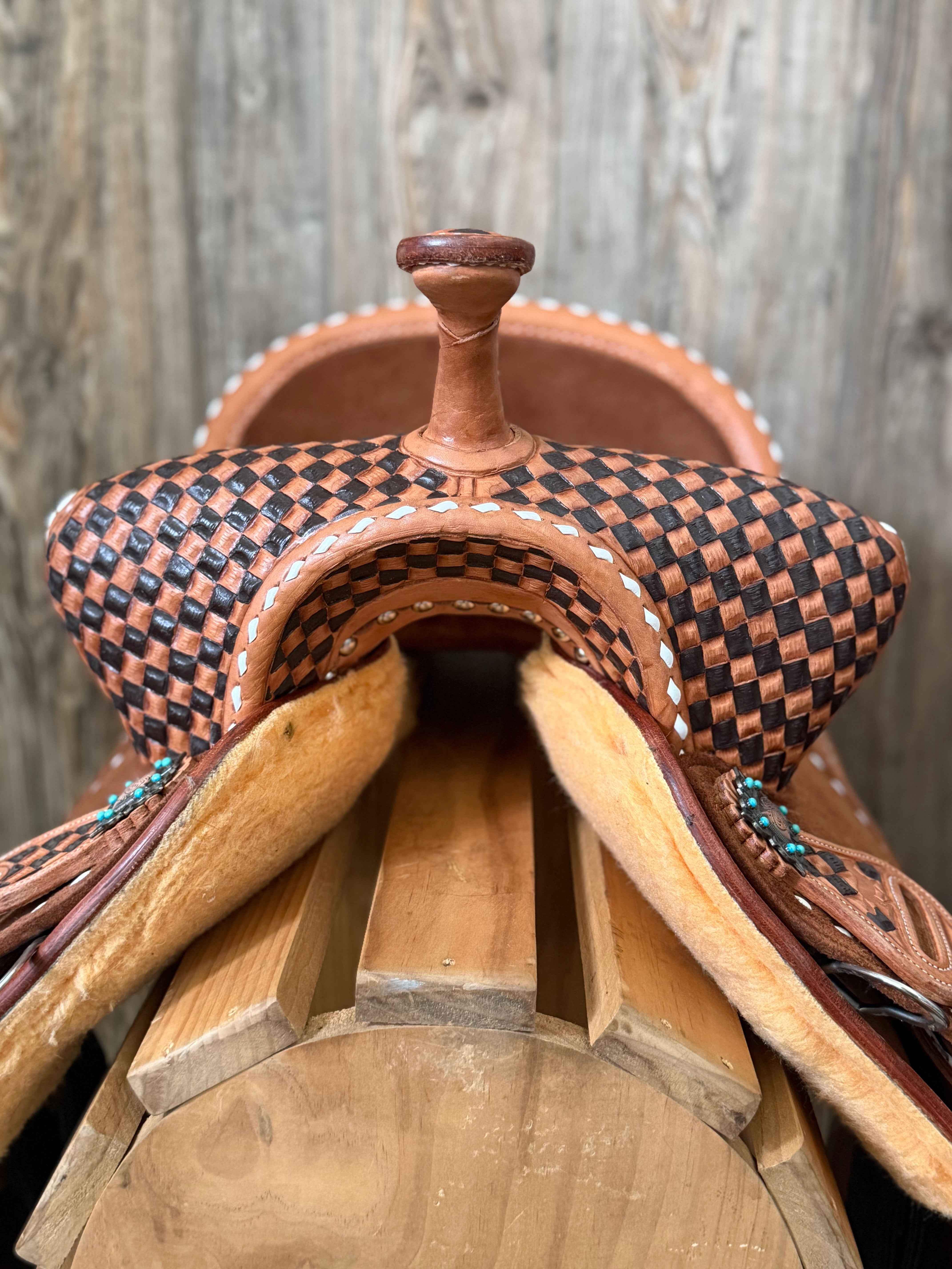 *Custom Checkered Tooled Barrel Saddle - Upgrades Half Off*