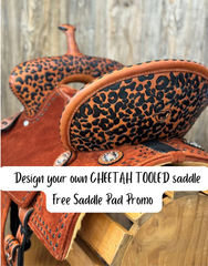 Custom Cheetah Tooled Barrel Saddle - Free Saddle Pad