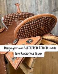 Custom Checkered Tooled Barrel Saddle - Free Saddle Pad