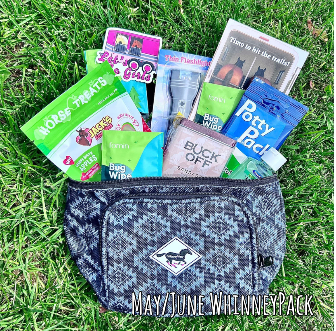Bi monthly WhinneyPack horse subscription box with equestrian tack and treats

WhinneyWear themed horse subscription box with barn gifts and exclusive tack

Horse owner gift box with treats, tail bag, and equestrian surprises