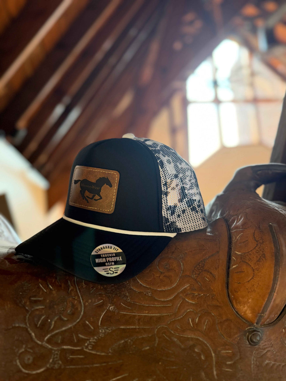 Black & Cowhide WhinneyWear Patch Hat