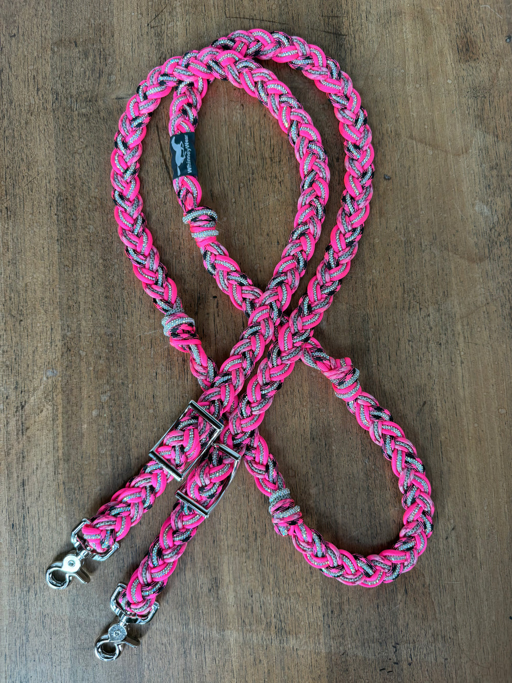 8ft Pink Diva Rhinestone Braided Reins
