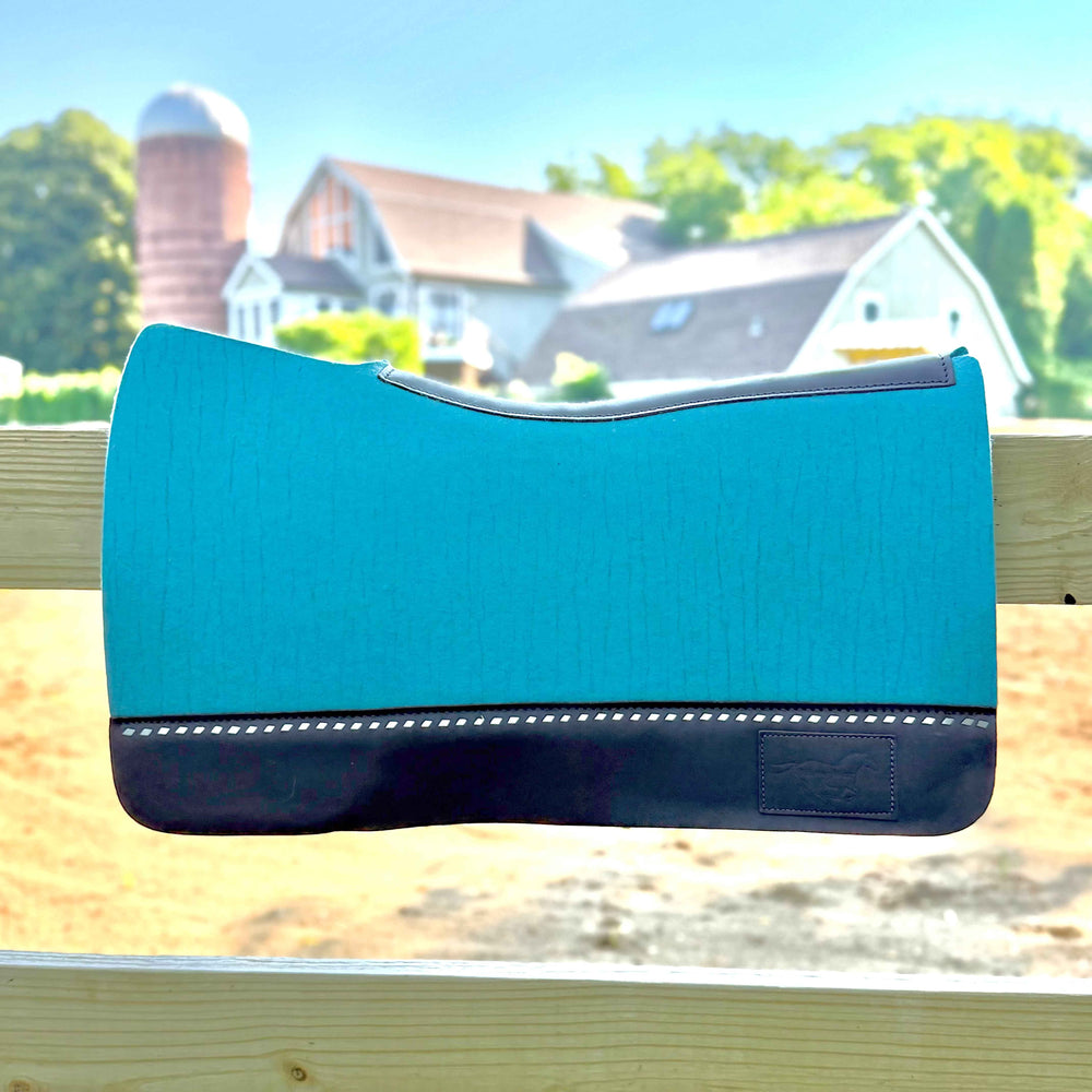 30x28” Western Wool Saddle Pad - Turquoise with White Buckstitch