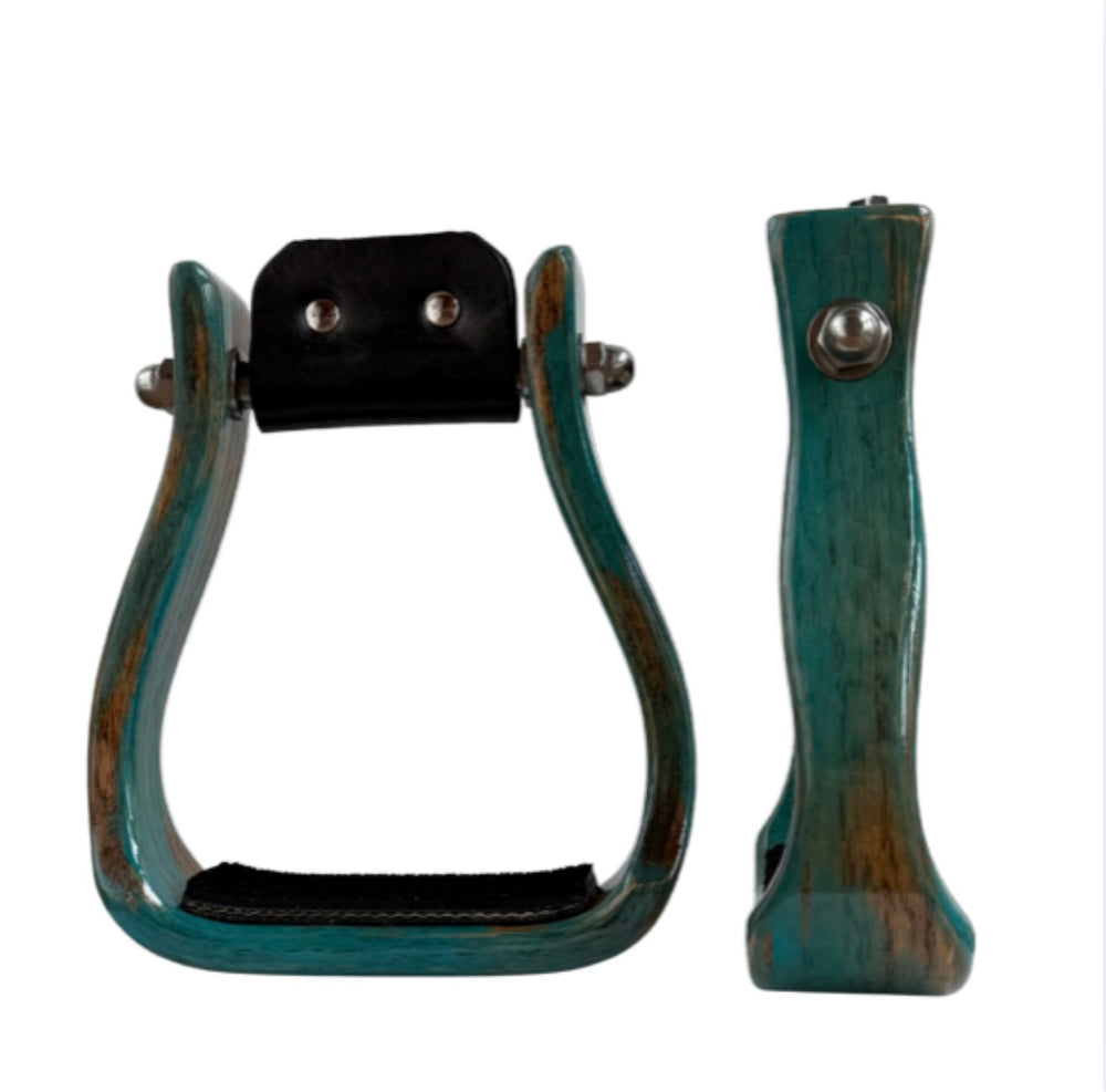 Don Orell Wooden Stirrups - 2" & 3" Barrel Racer - Turquoise