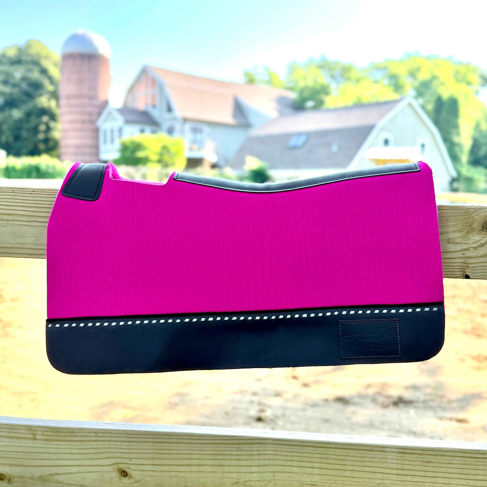 30x28” Western Wool Saddle Pad - Pink with Silver Buckstitch