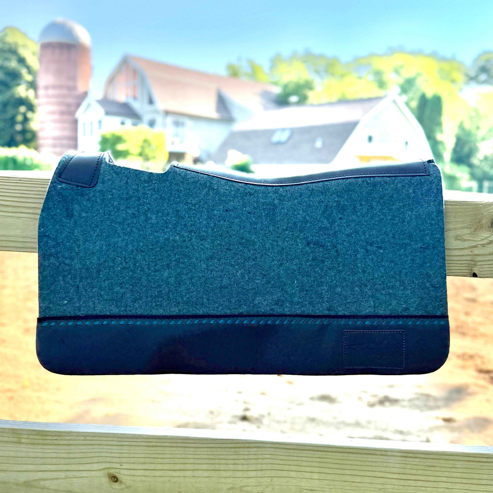 30x28” Western Wool Saddle Pad - Charcoal Gray with Teal Buckstitch