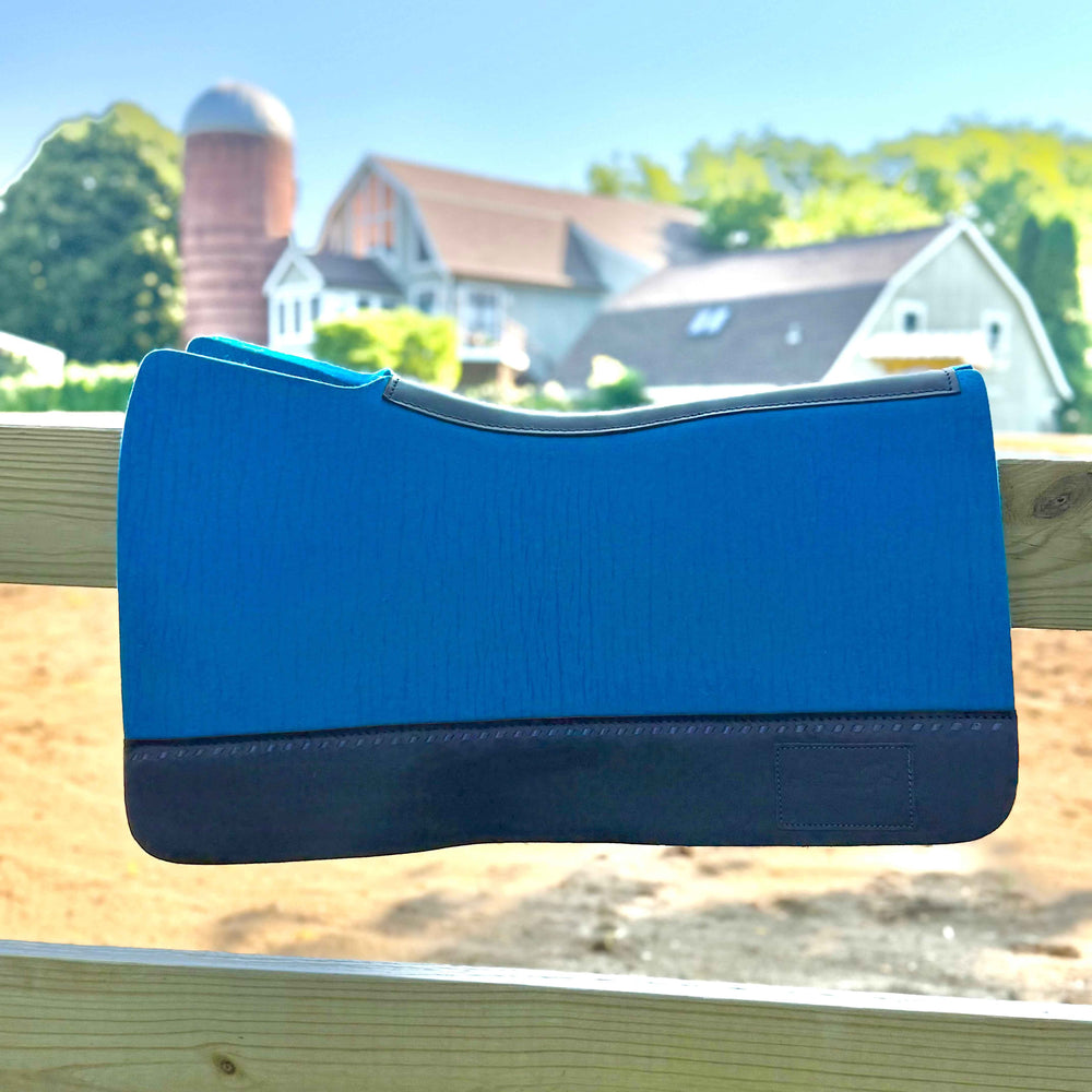 30x28” Western Wool Saddle Pad - Royal Blue with Purple Buckstitch