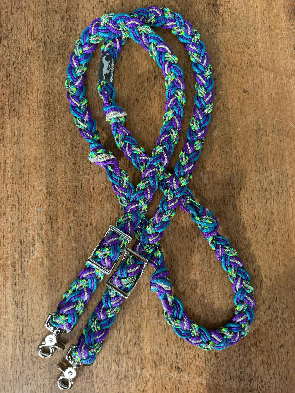 8ft Peacock Rhinestone Braided Reins