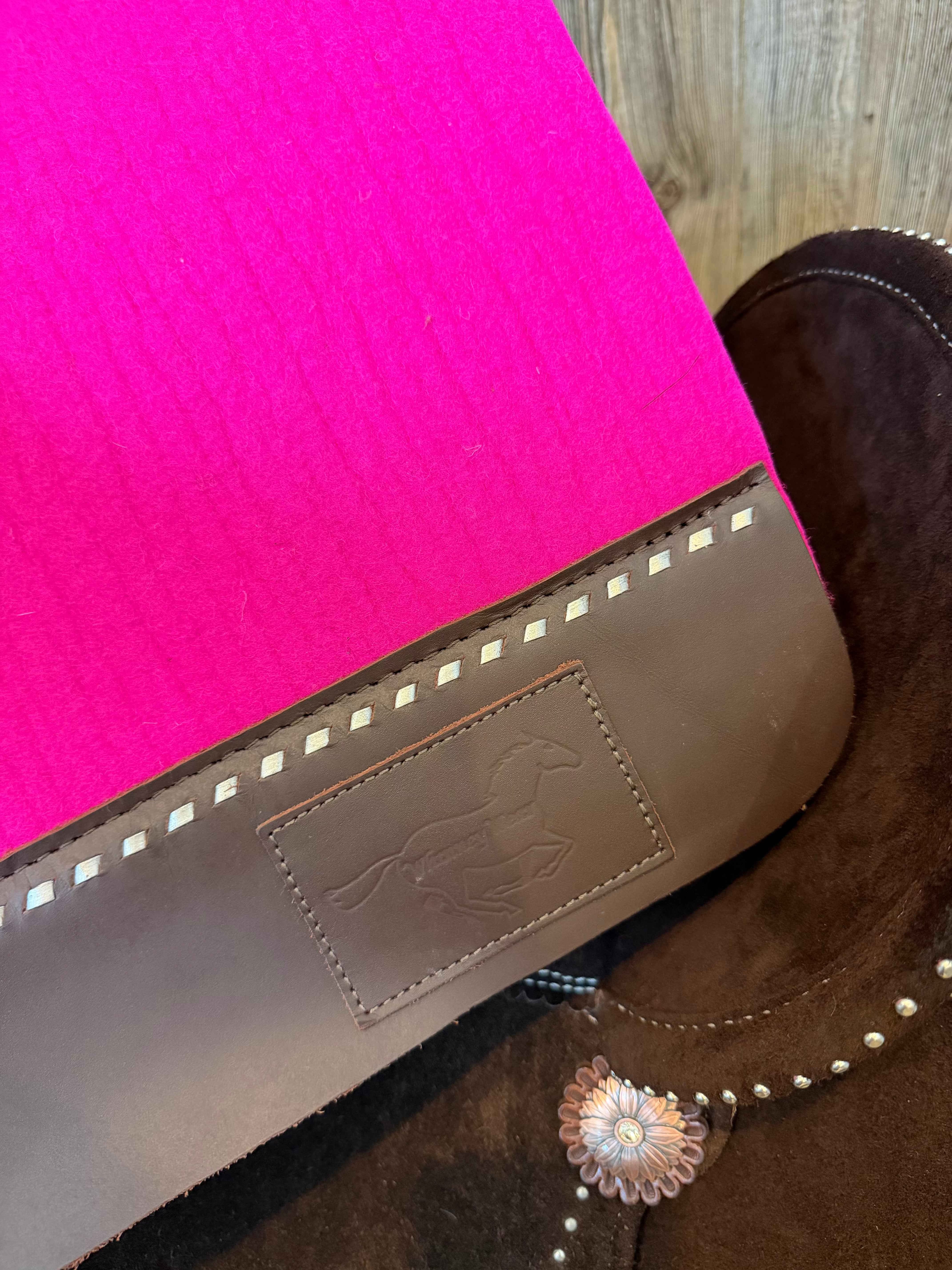 30x28” Western Wool Saddle Pad - Pink with Silver Buckstitch