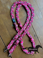 8ft Pink Punk Rhinestone Braided Reins
