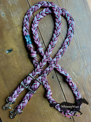 8ft Rose & Cabernet Rhinestone Braided Reins
