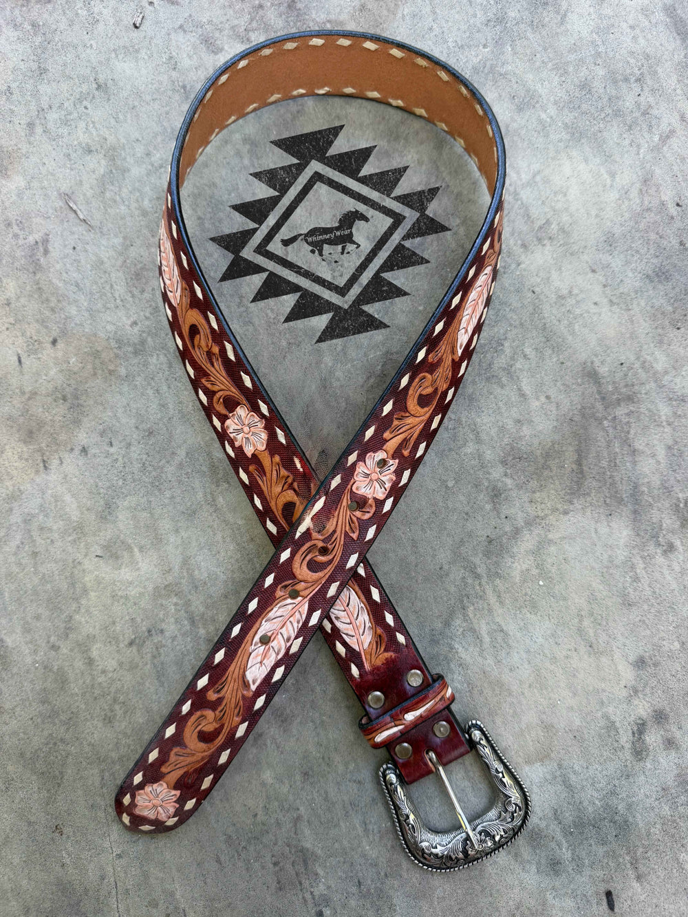 Feather & Swirls Tooled Belt