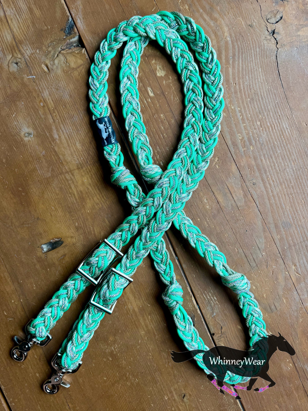 8ft Mint Rhinestone Braided Reins