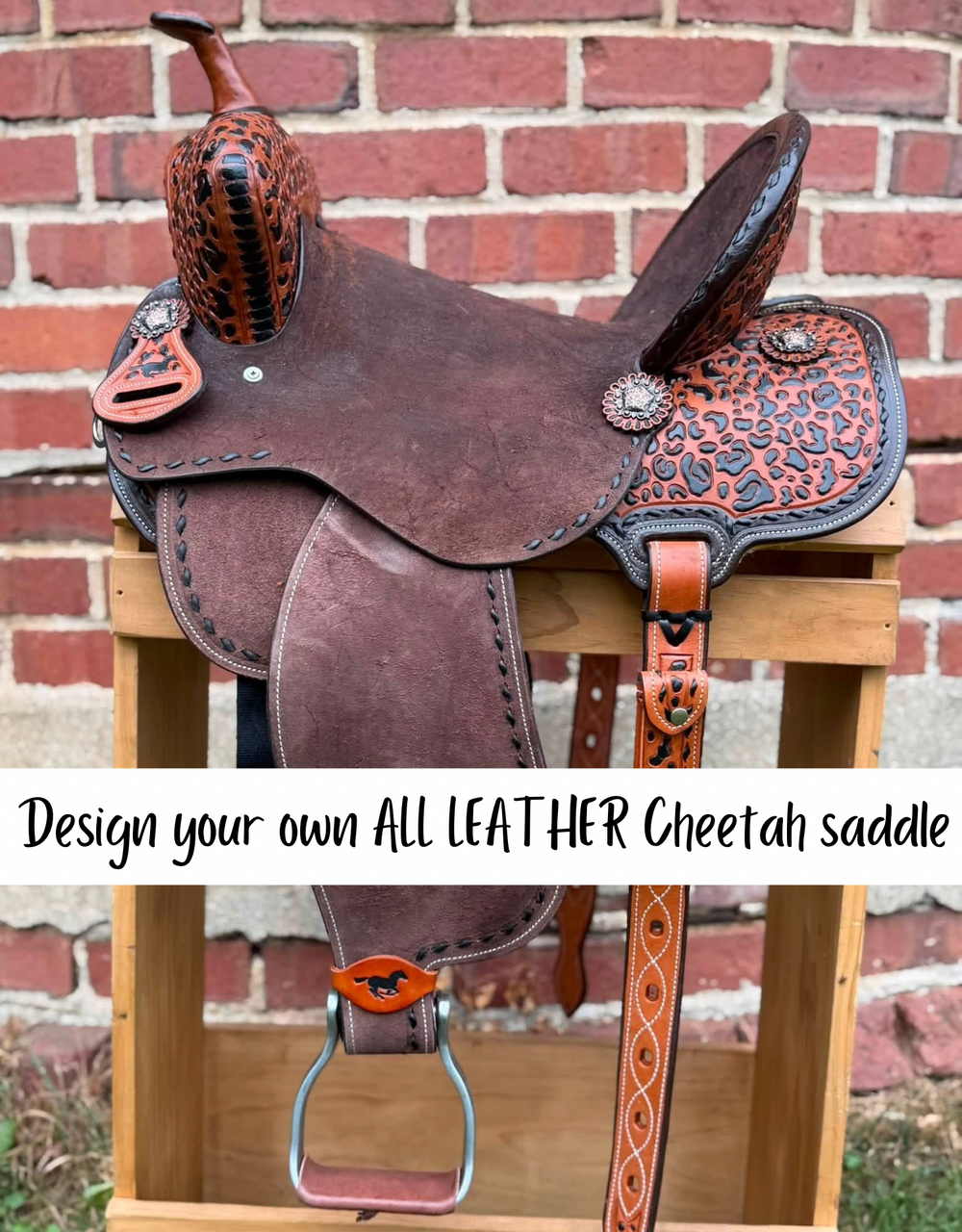 Custom Cheetah Tooled Barrel Saddle - ALL LEATHER