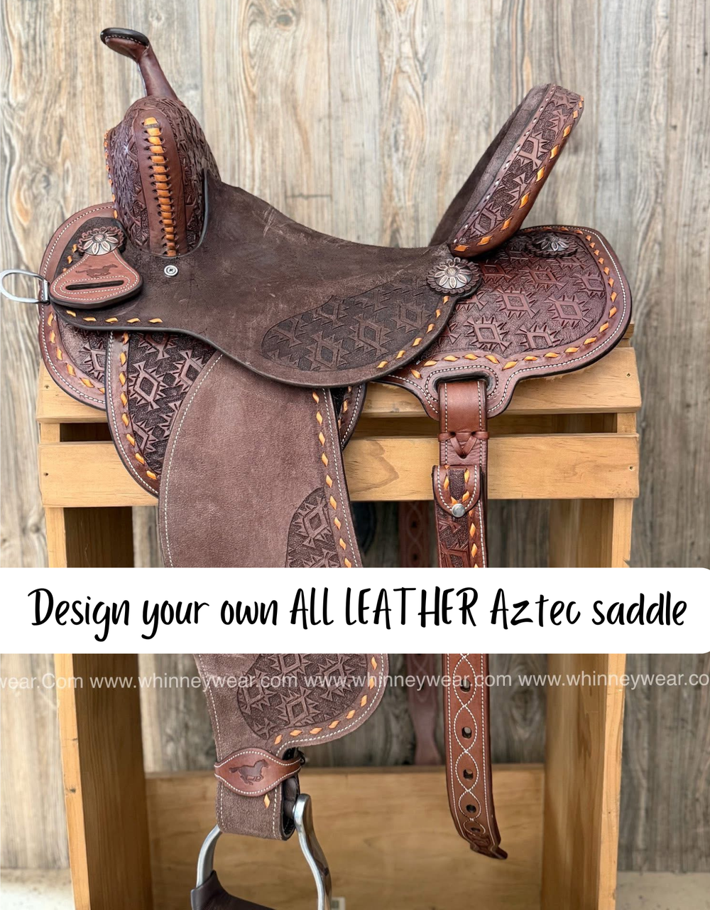 Custom Aztec Tooled Barrel Saddle - ALL LEATHER