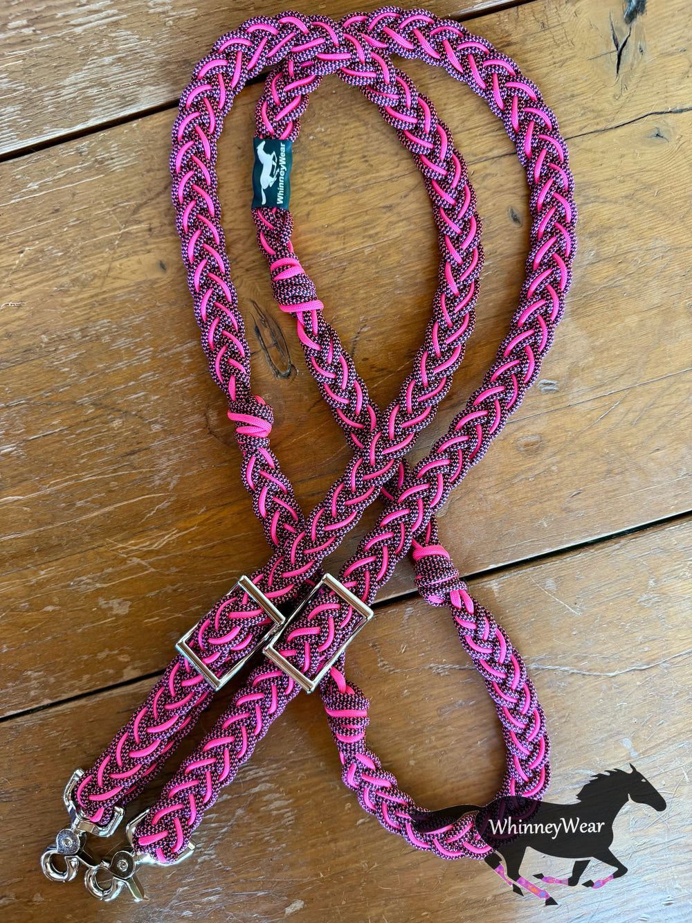 8ft Pink & Black Diamonds Braided Reins