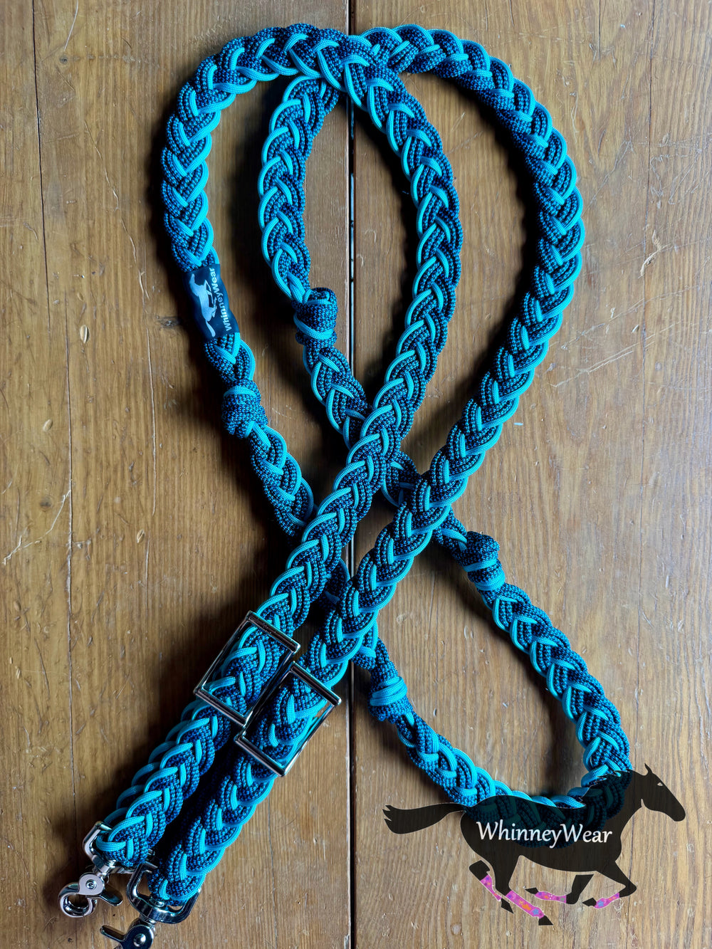 8ft Turquoise & Black Braided Reins