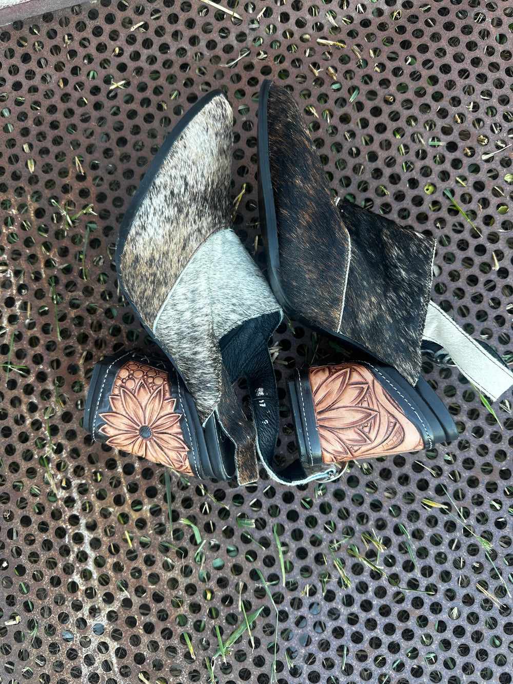 Hand tooled Hair On Heel Sandals