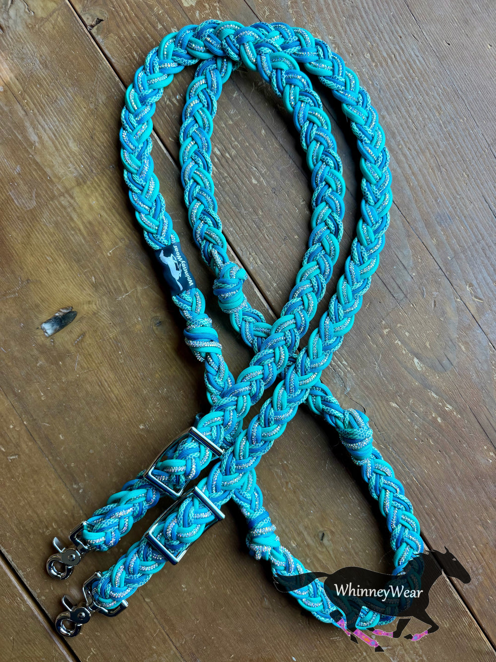 7ft Aqua Frost Rhinestone Braided Reins