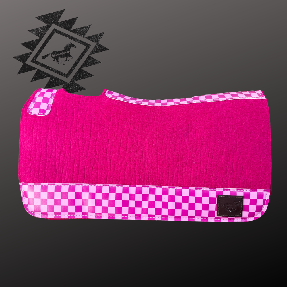 Pink Checkered Wool Saddle Pad - 28"x30"