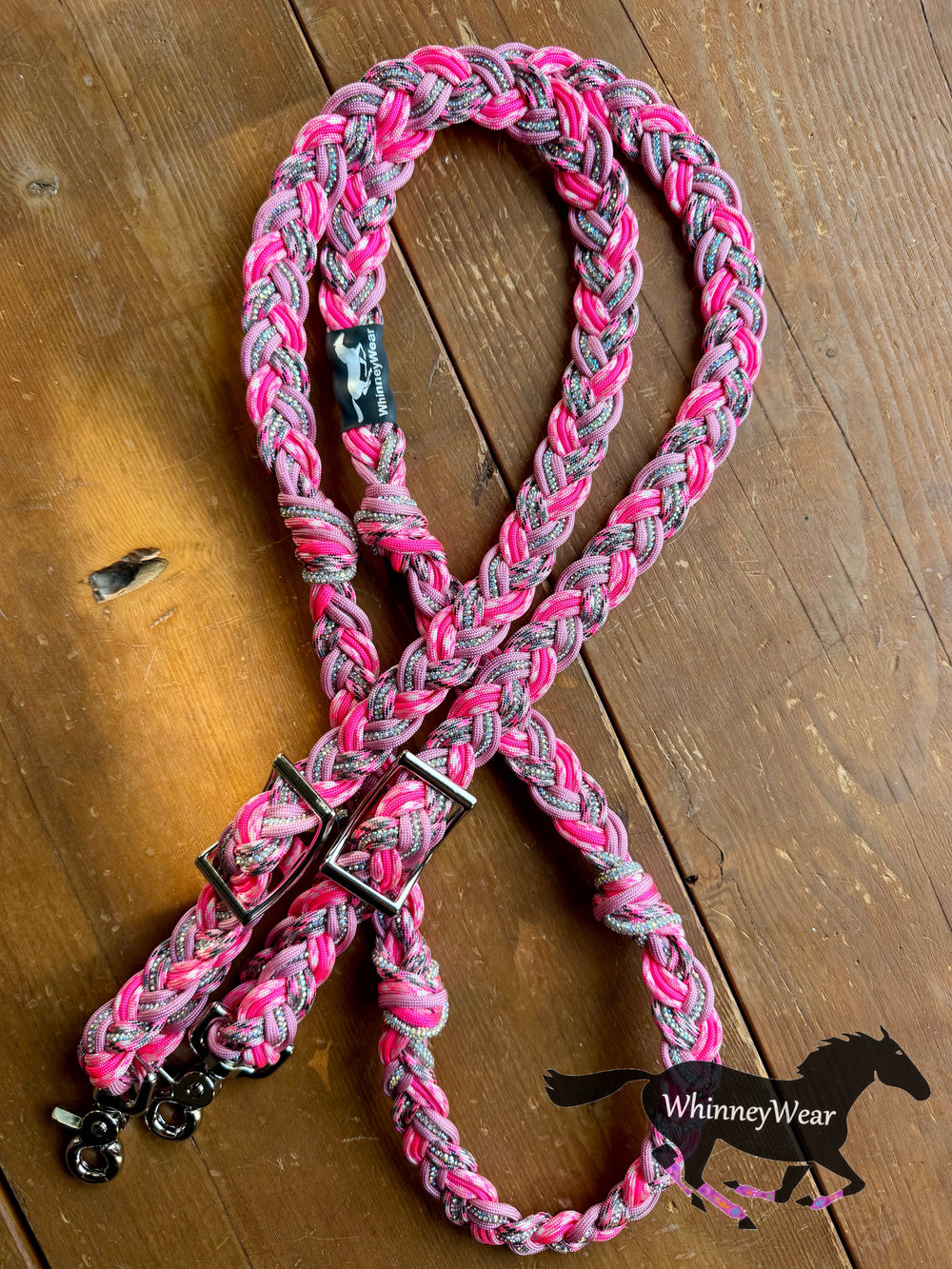 7ft Pretty in Pink Rhinestone Braided Reins