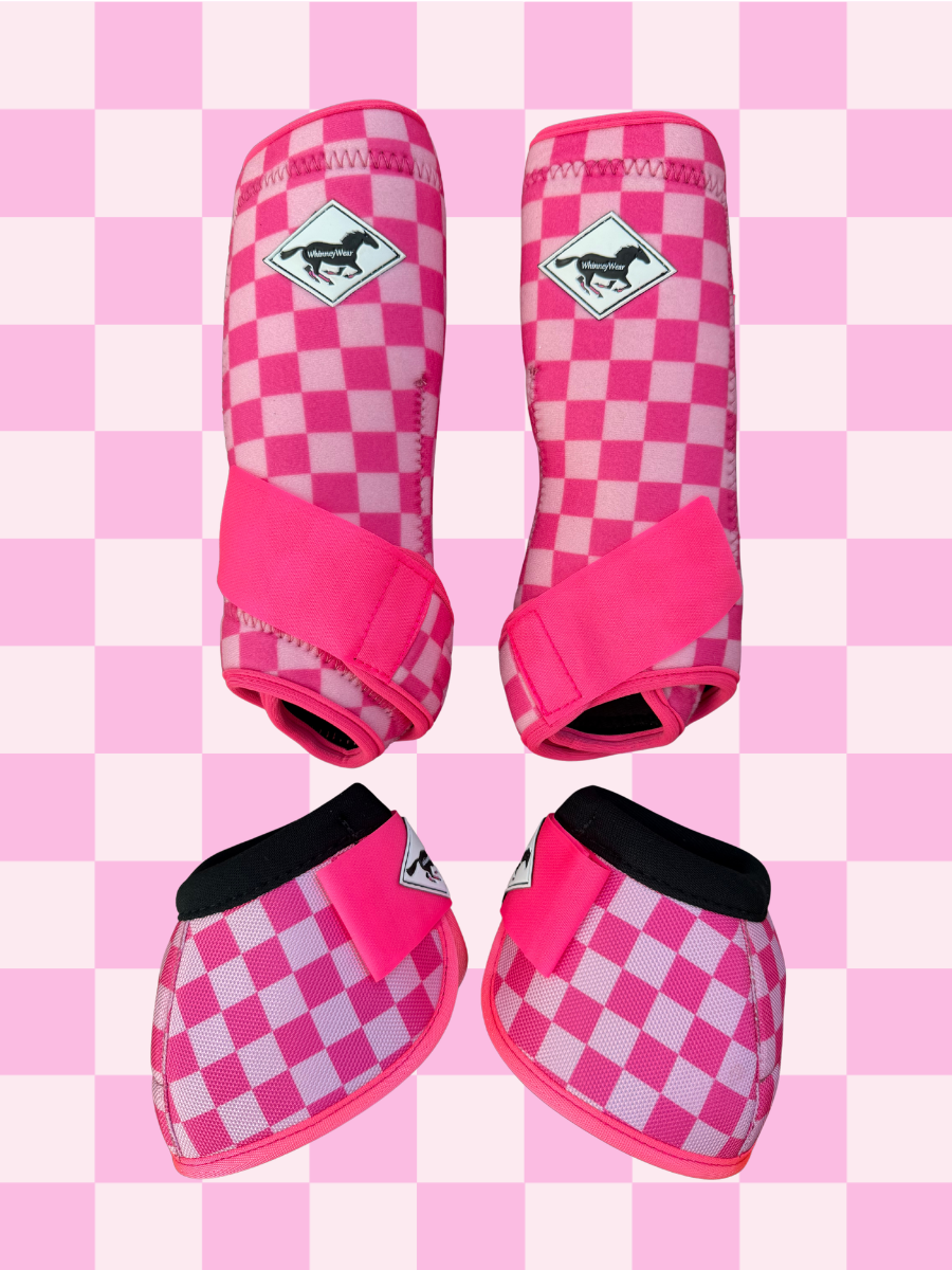 Made to Order Pink Checkered Horse Sport Boots | WhinneyWear