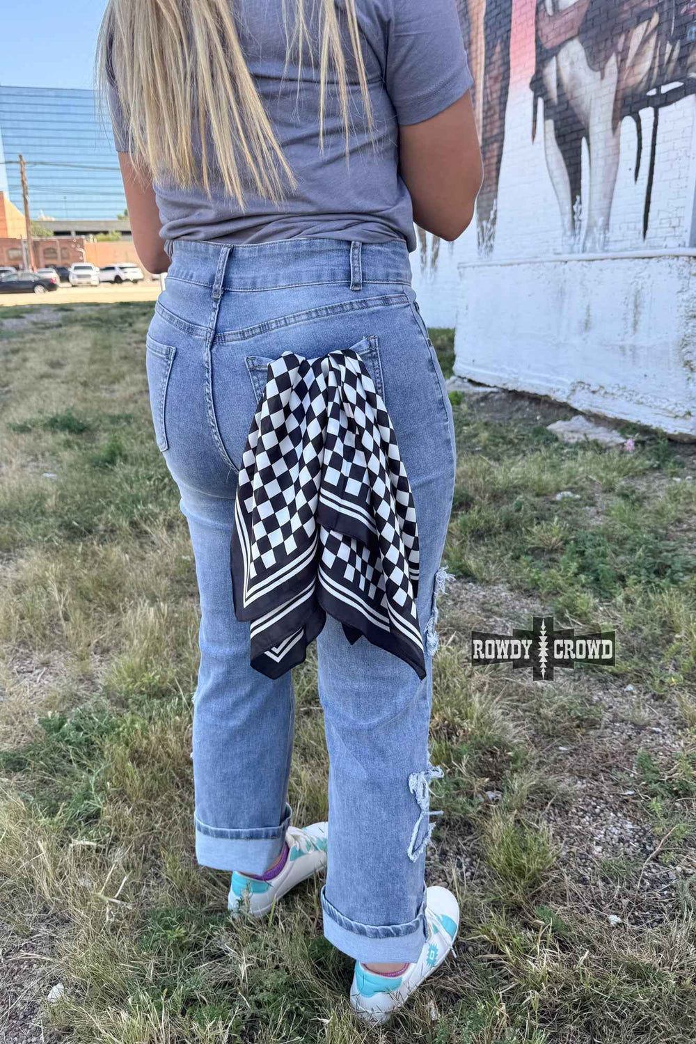 DS SMALL Black Checkered Out Wild Rag/ Scarf