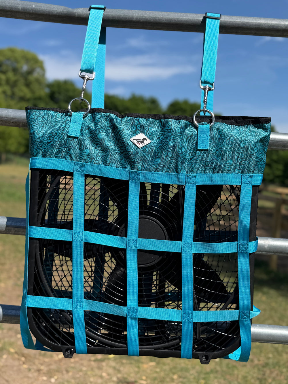 Barn Breeze Box Fan Bag –Tooled Turquoise Stall Fan Holder | WhinneyWear